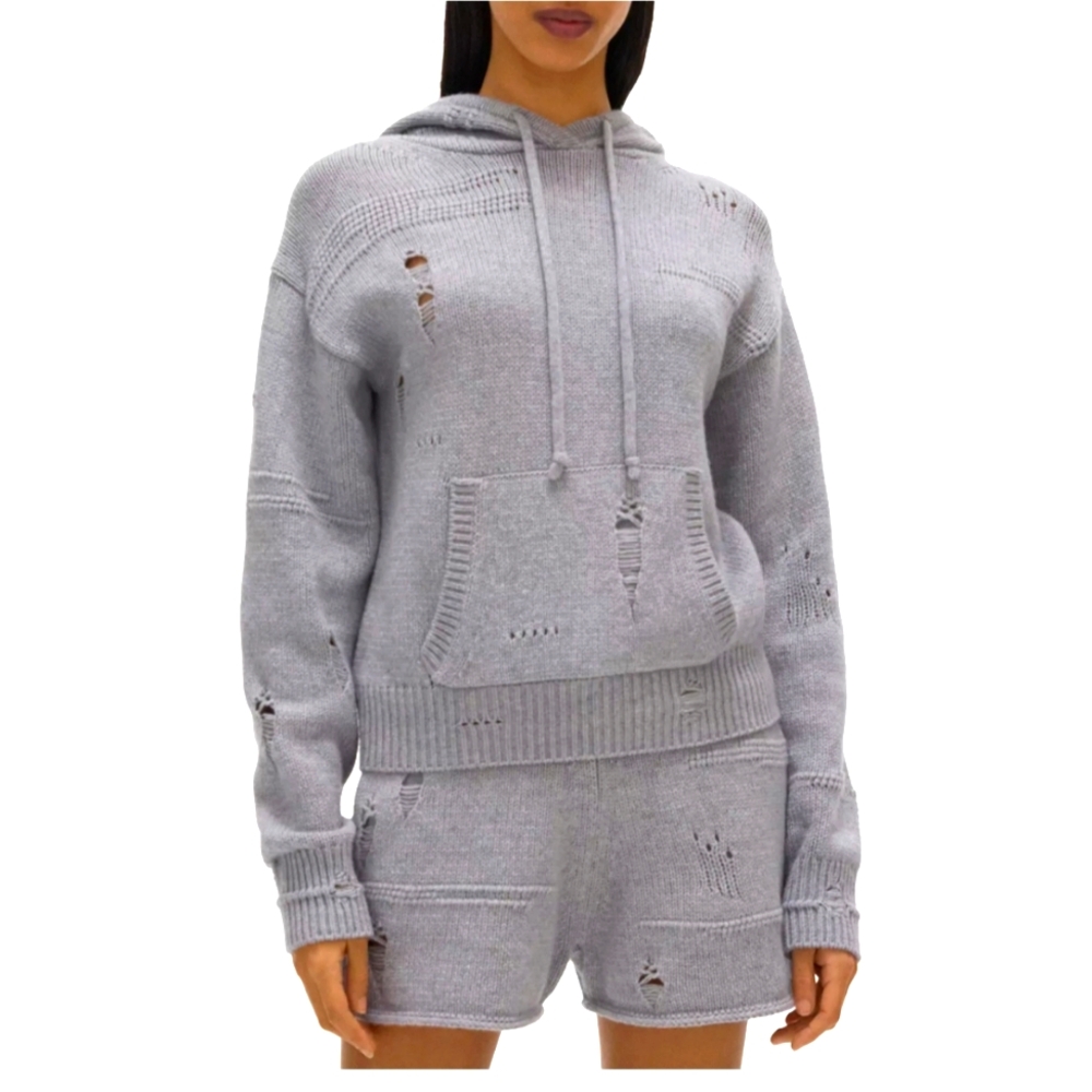 Helmut Lang Distressed Hooded Sweater Knit Woven Hoodie  Size Medium